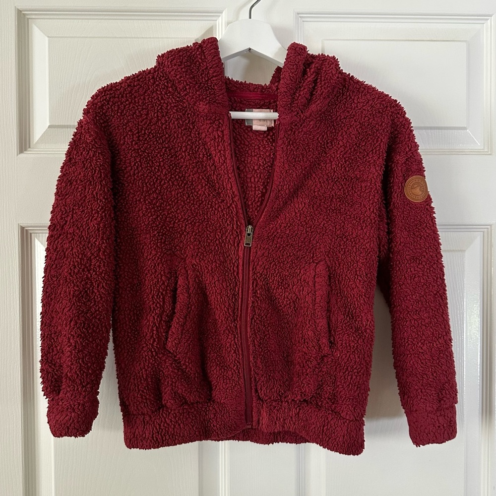 Kids / Youth Roxy Girl Surf Sherpa Fleece Full Zip Hoodie in Maroon Red